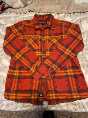 Real Work Orange Plaid Button-Up Shirt